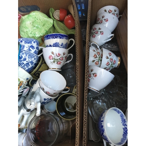 264 - FIVE BOXES CONTAINING MIXED GLASSWARE, CHINA, BOOKS, ORNAMENTS ETC