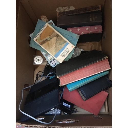 267 - TWO BOXES CONTAINING BOOKS, KITCHENALIA ETC