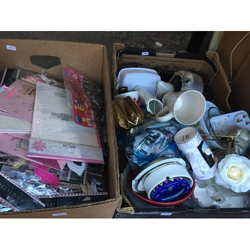 274 - THREE BOXES CONTAINING MIXED CHINA, GLASSWARE, PARTY PROPS ETC