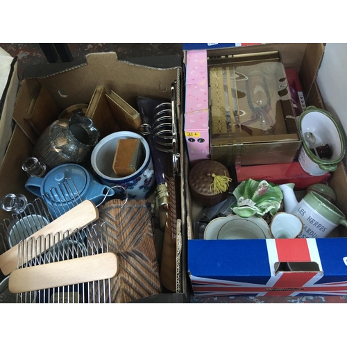 276 - THREE BOXES CONTAINING MIXED CHINA, GLASSWARE, SILVER PLATED WARE, BOOKENDS ETC