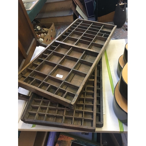 281 - THREE VINTAGE WOODEN PRINTING TRAYS