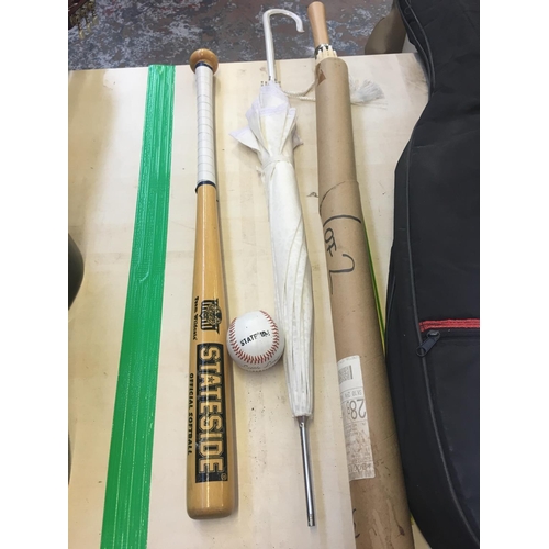 283 - TWO UMBRELLAS AND A STATESIDE BASEBALL BAT AND BASEBALL