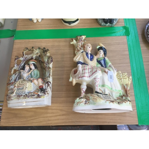 300 - TWO CERAMIC STAFFORDSHIRE FLATBACK FIGURES TO INCLUDE BURNS AND MARY AND ONE OTHER