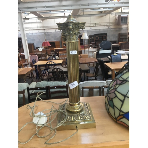 303 - A BRASS CORINTHIAN COLUMN LAMP BASE