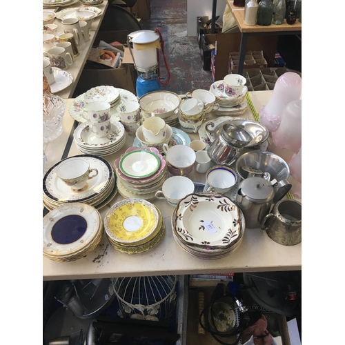 337 - A LARGE COLLECTION OF MIXED ITEMS TO INCLUDE MIXED CHINA, CAMPING LIGHTS, SILVER PLATED WARE ETC