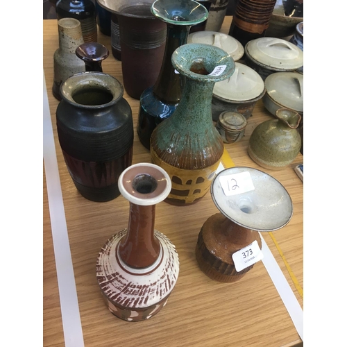 373 - TWELVE VARIOUS ART POTTERY VASES