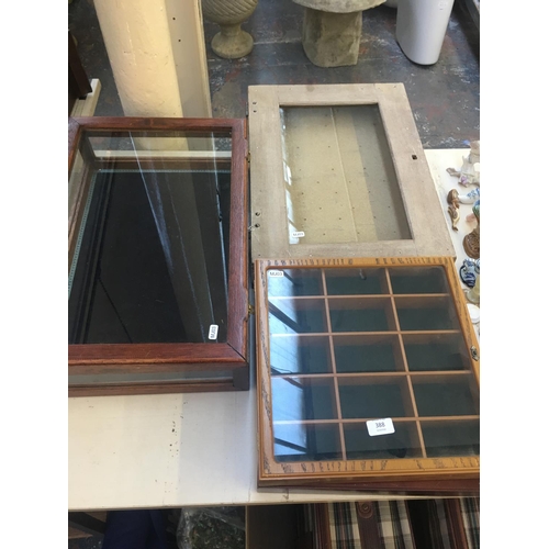 388 - FOUR GLASS DISPLAY CASES