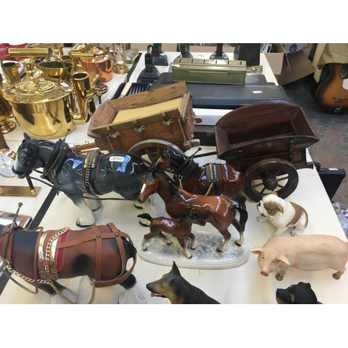 409 - SIXTEEN ITEMS TO INCLUDE SHIRE HORSE FIGURES, DOG FIGURES, PIG FIGURE ETC