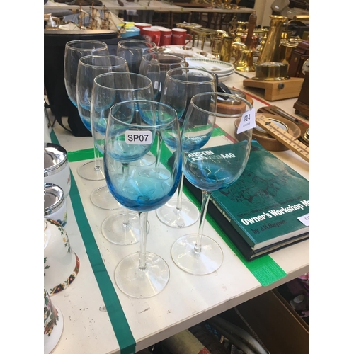 414 - EIGHT BLUE WINE GLASSES