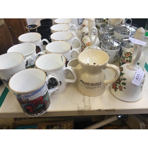 415 - FORTY MIXED ITEMS TO INCLUDE TRACTOR CUPS, VASES, CERAMIC BELLS, GLASSWARE ETC