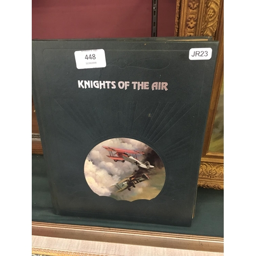 448 - AN OIL ON BOARD OF 'KNIGHTS OF THE AIR' IN GILT FRAME TOGETHER WITH A HARDBACK KNIGHTS OF THE AIR BO... 