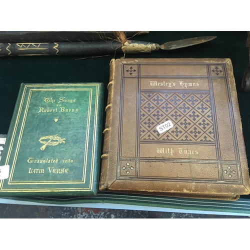 456 - AN 1877 WESLEY'S LEATHER HYMN BOOK AND A LEATHER ROBERT BURNS HYMN BOOK