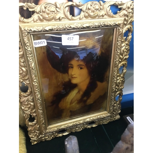 457 - A GILDED FRAMED VICTORIAN CRYSTOLEUM OF A LADY