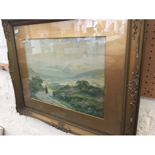 490 - TWO GILDED FRAMED PRINTS TO INCLUDE A COUNTRY SCENE AND A SEA VIEW