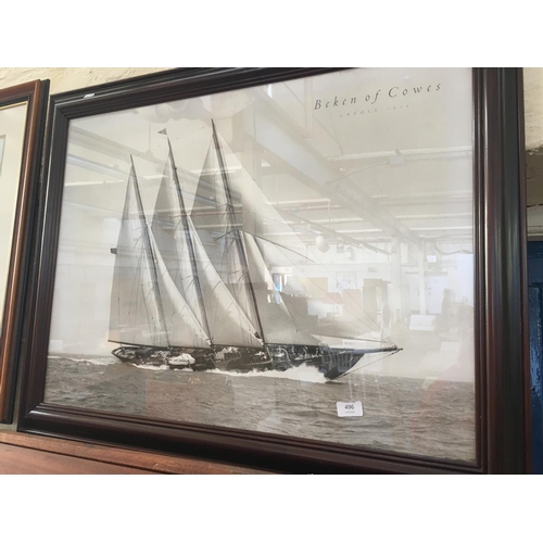 496 - A FRAMED PRINT OF BEKEN COWES AT SAIL 1939