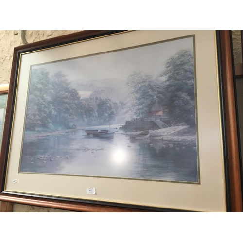 497 - TWO LARGE FRAMED PRINTS OF ROWING BOATS BY SPENCER COLEMAN