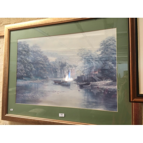 497 - TWO LARGE FRAMED PRINTS OF ROWING BOATS BY SPENCER COLEMAN