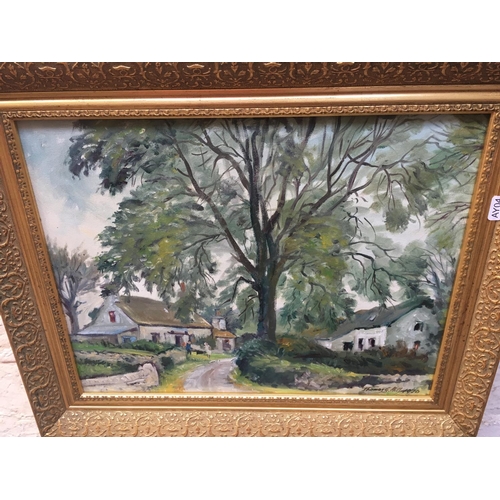 508 - A GILT FRAMED OIL ON BOARD OF A COUNTRY SCENE BY THOMAS G HILL 1970