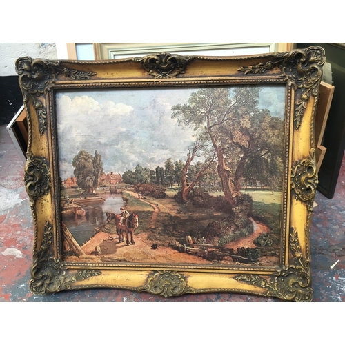 510 - NINETEEN VARIOUS PICTURES AND MIRRORS TO INCLUDE GILDED FRAMED COUNTRY SCENE, GILDED FRAMED VENETIAN... 