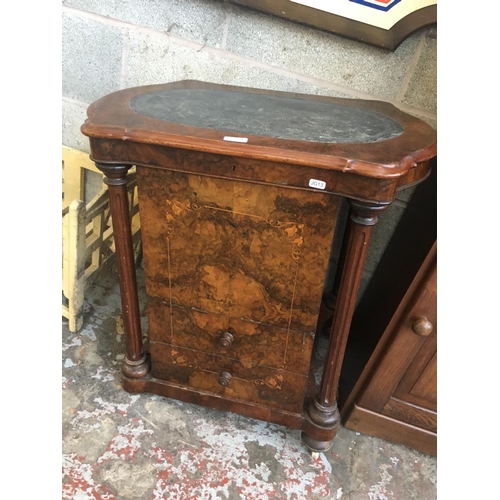 525 - A VICTORIAN BURR WALNUT SEWING CABINET