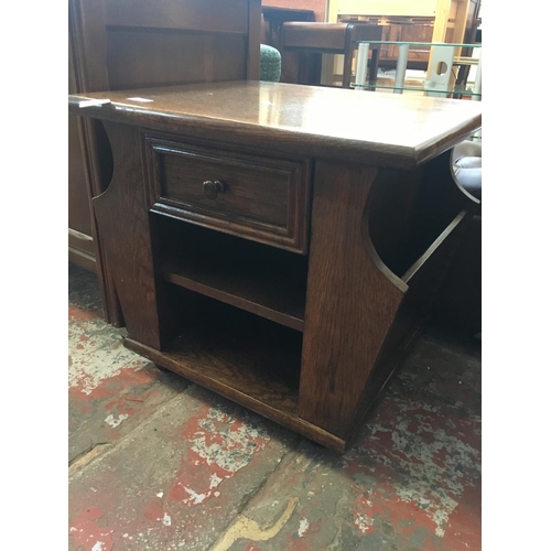 529 - TWO ITEMS TO INCLUDE A DARK OAK MAGAZINE STORAGE TABLE AND A DARK OAK LINEN CHEST