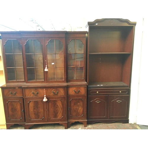 552 - A MAHOGANY BREAKFRONT SECRETAIRE BOOKCASE WITH FOUR LOWER DOORS, FOUR GLAZED UPPER DOORS AND THREE D... 