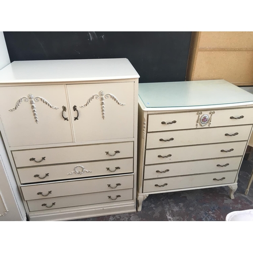 554 - A FIVE PIECE FRENCH STYLE CREAM BEDROOM SUITE COMPRISING OF TWO DOUBLE WARDROBES, CHEST OF FIVE DRAW... 