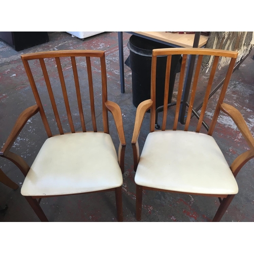 620 - A MAHOGANY TWIN PEDESTAL DINING TABLE WITH SIX MATCHING CHAIRS AND TWO OTHER CHAIRS