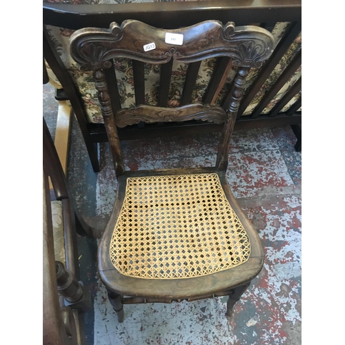 649 - A MAHOGANY RATTAN SEATED CHAIR