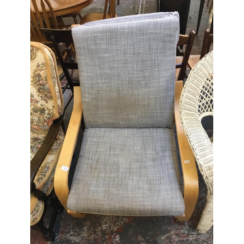 653 - AN IKEA BENTWOOD GREY UPHOLSTERED OCCASIONAL CHAIR