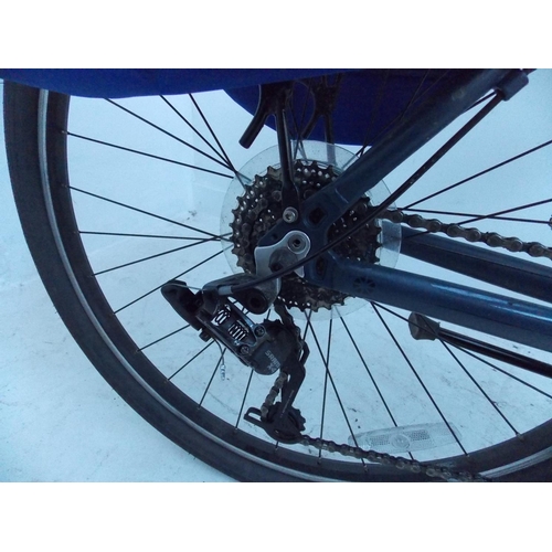 8 - A BLUE DAHON FOLDING TOURING BIKE WITH QUICK RELEASE WHEELS, REAR PANNIERS AND TWENTY FOUR SPEED SRA... 