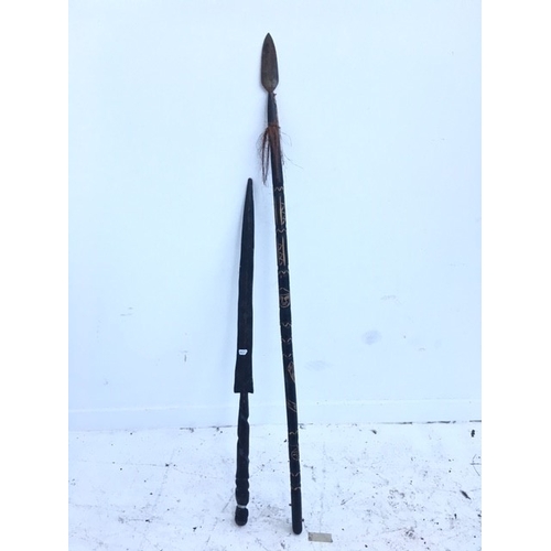 452 - TWO AFRICAN WOODEN SPEARS