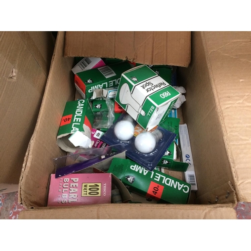 334 - TWO BOXES CONTAINING LITTER BINS, LIGHT BULBS, TRAYS ETC