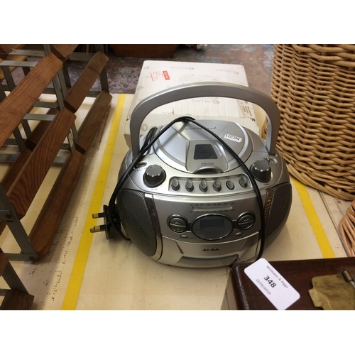 348 - THREE ITEMS TO INCLUDE A VINTAGE PIGEON TIMING CLOCK, ALBA CD RADIO PLAYER AND A COWLEY AUTOMATIC LE... 