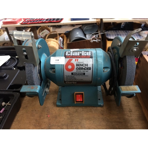 118 - A BLUE CLARKE METALWORKER 6 INCH TWIN WHEELED ELECTRIC BENCH GRINDER