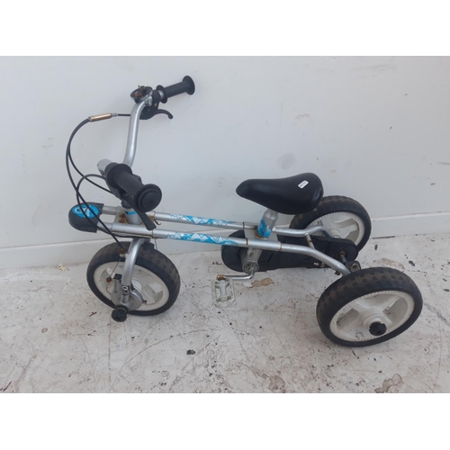 15 - A SILVER QUADRA CHILD'S TRICYCLE WITH FRONT AND REAR DRUM BRAKES