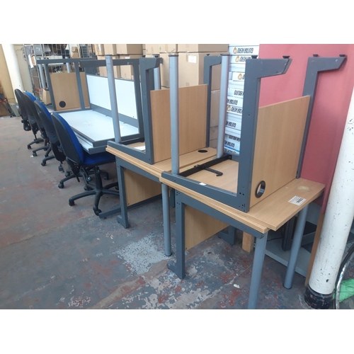 49 - FOURTEEN ITEMS OF GOOD QUALITY OFFICE EQUIPMENT TO INCLUDE WOOD EFFECT DESKS, SWIVEL CHAIRS, GRESHAM... 