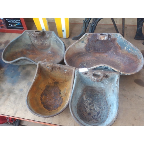 56 - FOUR CAST IRON WATER BOWLS TO INCLUDE TWO SINGLES AND TWO DOUBLES