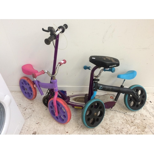 1 - THREE ITEMS TO INCLUDE A PURPLE RAZOR ELECTRIC SCOOTER AND TWO 