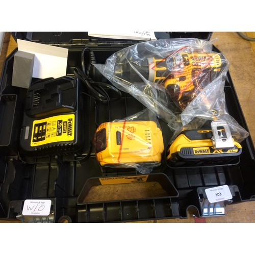 103 - A NEW AND UNUSED CASED DEWALT 18V CORDLESS DRILL (MODEL DCD795) WITH TWO BATTERIES, CHARGER AND INST... 