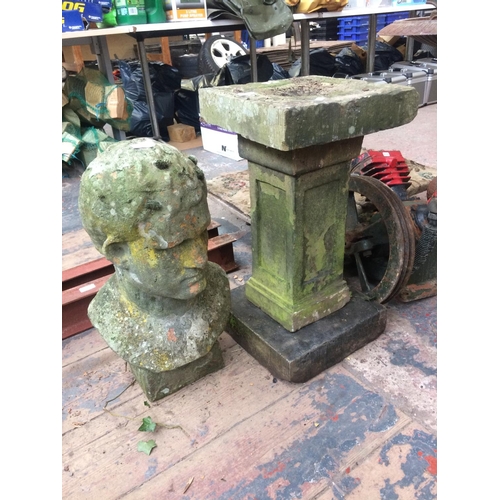 161 - A VICTORIAN TERRACOTTA BUST GARDEN ORNAMENT AND STAND