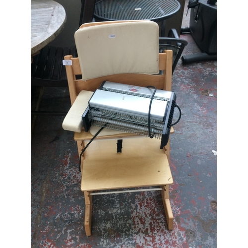 40 - TWO ITEMS TO INCLUDE A CHILD'S WOODEN HIGH CHAIR AND AN EAZYZAP ELECTRIC INSECT TRAP