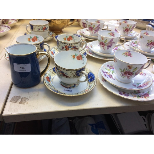 401 - A COLLECTION OF MIXED CHINA TO INCLUDE TUSCAN MONTROSE, GRAFTON, ROYAL WORCESTER AND PARAGON