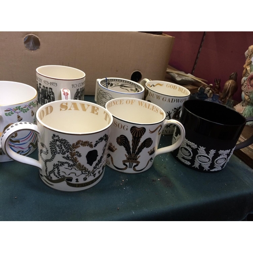 492 - SIX WEDGWOOD CERAMIC OVERSIZED MUGS AND A BRISTOL POTTERY LOVING MUG