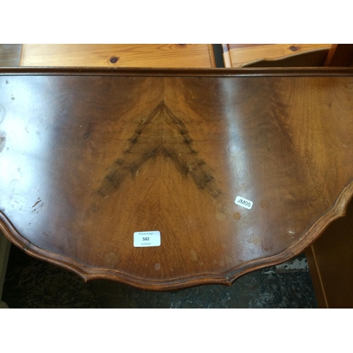 582 - TWO ITEMS: A MAHOGANY HALF MOON HALL TABLE ON CABRIOLE LEGS AND A SHABBY CHIC GREEN PAINTED CHEST OF... 