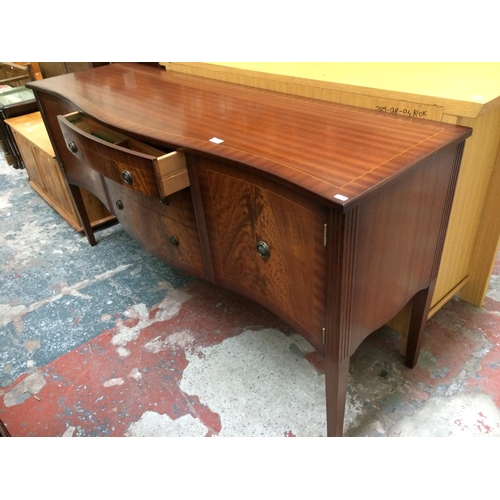 588 - A GOOD QUALITY BRIDGECRAFT MAHOGANY SERPENTINE SIDEBOARD WITH THREE DRAWERS AND TWO DOORS