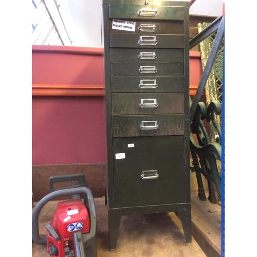 59 - A GREEN VINTAGE NINE DRAWER METAL OFFICE FILING CABINET