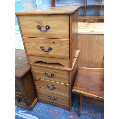 592 - TWO ITEMS: A PINE BEDSIDE CHEST OF TWO DRAWERS AND A PINE BEDSIDE CHEST OF THREE DRAWERS