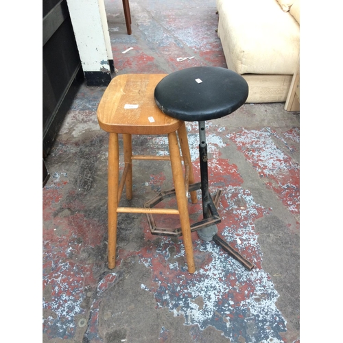 671 - TWO KITCHEN STOOLS TO INCLUDE ONE METAL AND ONE PINE