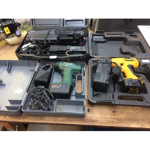 95 - THREE CASED ITEMS TO INCLUDE A DEWALT 12V CORDLESS DRILL WITH TWO BATTERIES AND CHARGER, BOSCH (MODE... 